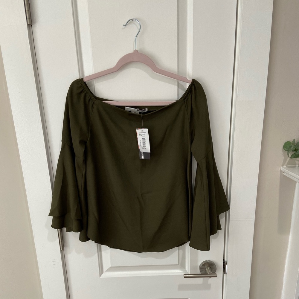 Olive Green Off Shoulder Bell Sleeve Top